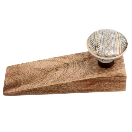 Golden Border Pattern Flat Ceramic Wooden Door Stopper
